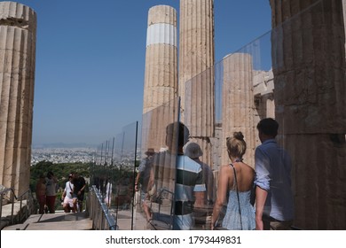 Plexiglass Divider At The Entrance Of The Acropolis Archaeological Site  In Athens, Greece, August 5, 2020