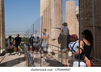 Plexiglass Divider At The Entrance Of The Acropolis Archaeological Site  In Athens, Greece, August 5, 2020