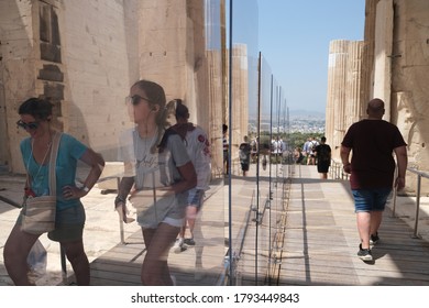 Plexiglass Divider At The Entrance Of The Acropolis Archaeological Site  In Athens, Greece, August 5, 2020