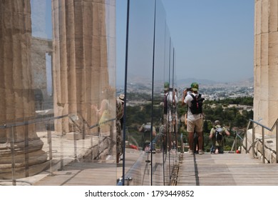 Plexiglass Divider At The Entrance Of The Acropolis Archaeological Site  In Athens, Greece, August 5, 2020