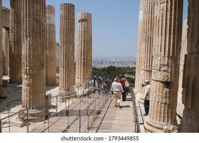 Plexiglass Divider At The Entrance Of The Acropolis Archaeological Site  In Athens, Greece, August 5, 2020