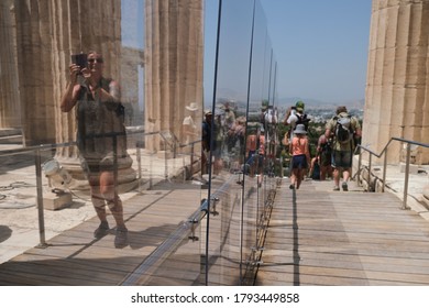 Plexiglass Divider At The Entrance Of The Acropolis Archaeological Site  In Athens, Greece, August 5, 2020