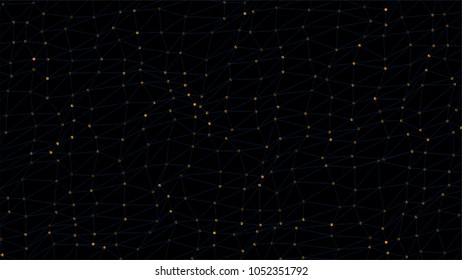Plexus of abstract lines, triangles and dots. Loop animations. Abstract background of technology network. Animation of rotation and flying abstract lines and flicker color dots