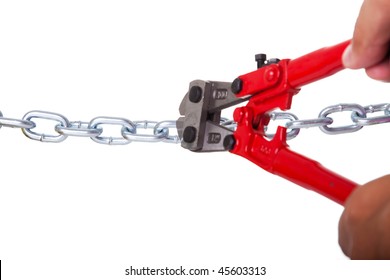 plier tool cutting a steel chain (isolated on white)