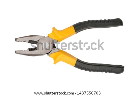 Pliers yellow and black color on white background. Pliers on white background.