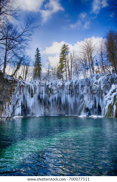 Plitvicer Seen Im Winter Nationalpark Stockfoto Jetzt Bearbeiten