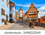 Plonlein square and Siebersturm Tower in Rothenburg ob der Tauber old town. Rothenburg Tauber is a city in Bavaria, Germany.