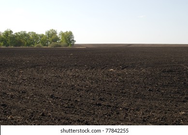 ploughed field and blue sky