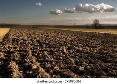 Plowed Field At Winter Time