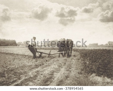 Plowman, by J.G. Beers and Laurens Hansma, Dutch farmer working a horse drawn plow, 1904, English photograph