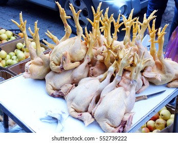 Plucked Chicken In The Market In Tbilisi, Georgia