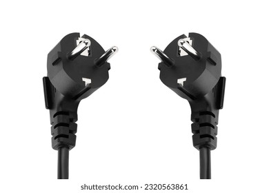 Plug connection from the power supply of a personal computer on a white background. Wire with a plug close-up cut out on a white background.