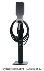 Plug In Double Speed EV Charger (Wall Box) With Cord Storage Isolated On White Background With Clipping Path.