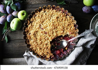 Plum And Apple Crumble Pie