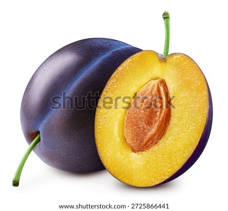 Plum clipping path. Plum macro shoot food ingredient on white isolated. Clipping path Plum