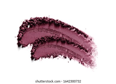 Plum Color Eyeshadow Swatch Smear Smudge Isolated On White Background. Dark Shade Face Powder Makeup Texture