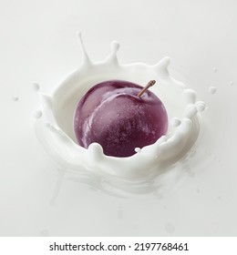 Plum Falls Into Milk, Yoghurt, Sour Cream, Splash