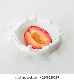 Plum Falls Into Milk, Yoghurt, Sour Cream, Splash