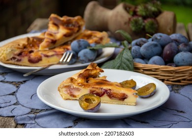 Plum Pie, Homemade Pie With Plums, Ripe Plums