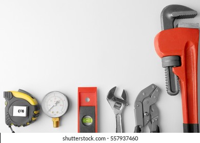 Plumber Equipment On Light Background