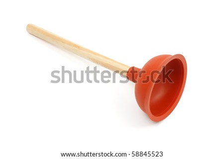 Plumber's drain cleaner tool. Rubber suction cup with wooden handle