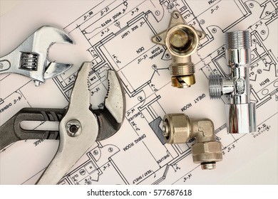 Plumbing Equipment On House Plans Stock Photo 577687618 | Shutterstock