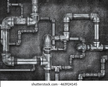 Plumbing Pipes On Rough Wall
