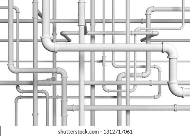 Plumbing pipes on white background 3d illustration - Shutterstock ID 1312717061