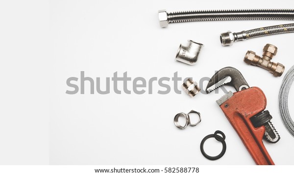 Plumbing Tools Equipment On White Background Stock Photo 582588778 ...