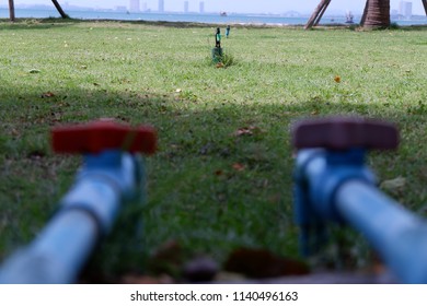 Plumbing Water Supply With Sprinkler Shut Off Water Sprinkler. To Water In The Lawn.