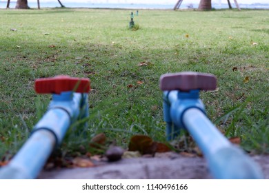 Plumbing Water Supply With Sprinkler Shut Off Water Sprinkler. To Water In The Lawn.