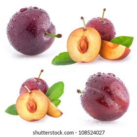Plums isolated on white background - Shutterstock ID 108524027