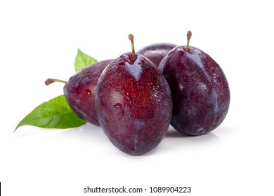 Plums Plum Prunes Prune Leaves Fruits Fruit Isolated On A White 