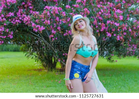Plus size american sweet woman at nature, enjoy the life, walk at beach. Life of people xl size, happy nice natural beauty woman
