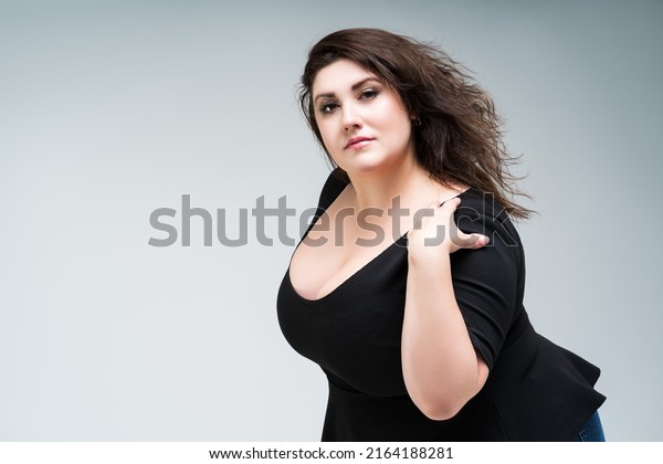 Plus Size Fashion Model Black Dress Stock Photo 2164188281 | Shutterstock