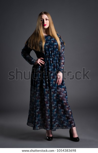 Plus Size Fashion Model Long Dress Stock Photo Edit Now 1054383698