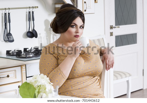 Plus Size Fashion Model On Kitchen Stock Photo Edit Now 701443612