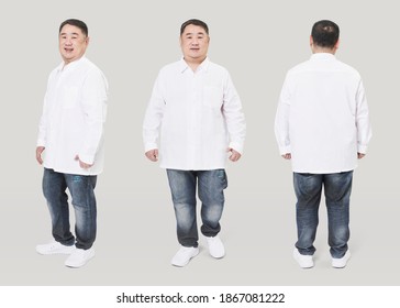 Plus Size Male Model White Shirt Jeans Apparel