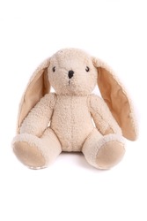 Plush Bunny On A White Background. Children's Toy