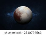 Pluto, galaxy and stars. View of Pluto - dwarf planet of the solar system. Galaxy, stars and planet Pluto. High resolution image. This image elements furnished by NASA.