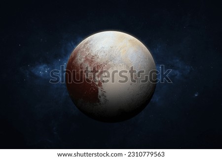 Pluto, galaxy and stars. View of Pluto - dwarf planet of the solar system. Galaxy, stars and planet Pluto. High resolution image. This image elements furnished by NASA.