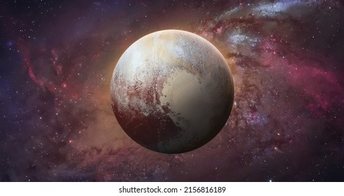 Pluto planet sphere. Exploration and expedition on far planet. Pluto planet in space. Solar system. Elements of this image furnished by NASA 