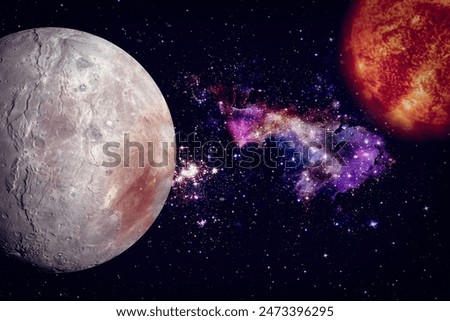 Pluto and sun. The elements of this image furnished by NASA.