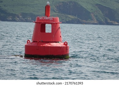 Plymouth England. June 2022. A navigation bouy in Plymouth Sound to mark the channel across the water