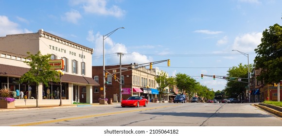 Plymouth, Indiana, USA - August 22, 2021: The business district on Michigan Street