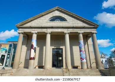 PLYMOUTH, MA, USA - NOV. 5, 2021: Pilgrim Hall Museum At 75 Court Street In Historic Town Center Of Plymouth, Massachusetts MA, USA. 