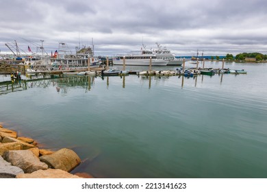 Plymouth, Massachusetts, USA - September 12, 2022:  View Of Plymouth Harbor On Cape Bay.