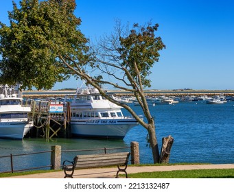 Plymouth, Massachusetts, USA - September 15, 2022: Waterfront View Of Plymouth Harbor.