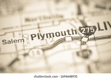 Plymouth. Michigan. USA On A Geography Map.