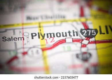 Plymouth. Michigan. USA On A Geography Map.